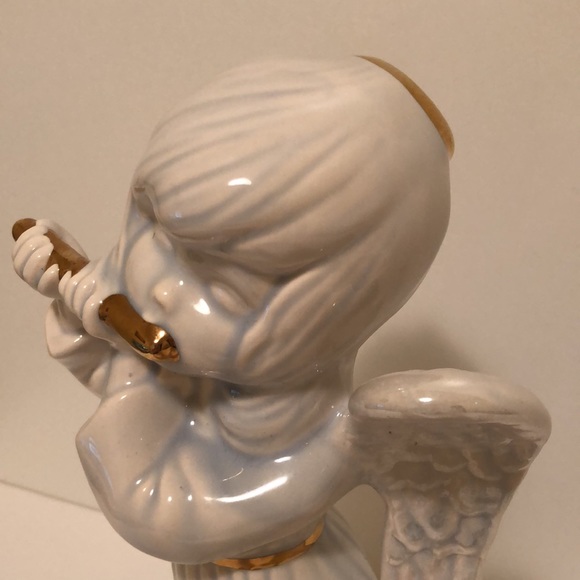 Angel Playing Flute White & Gold 12” Flowing Gown Figure Atlantic Mold Company - Picture 12 of 13